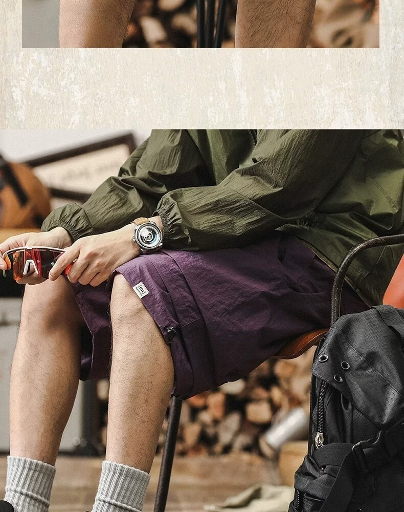 ROMON Men's Outdoor Functional Waterproof Quick-Dry Cargo Shorts Summer Cool Trendy Fake Two-Piece Mountain Casual Knee-Length Pants 18