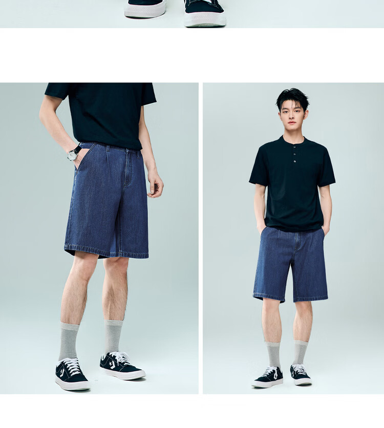 Giordano Men's New Soft Denim Straight Leg Pants Washed Semi-Elastic Waist Denim Shorts 13106306 17