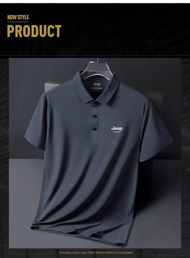 JEEP SPIRIT Jeep Summer Thin Ice Silk Polo Shirt Short Sleeve Men's T-Shirt Dad Top White 5XL 10