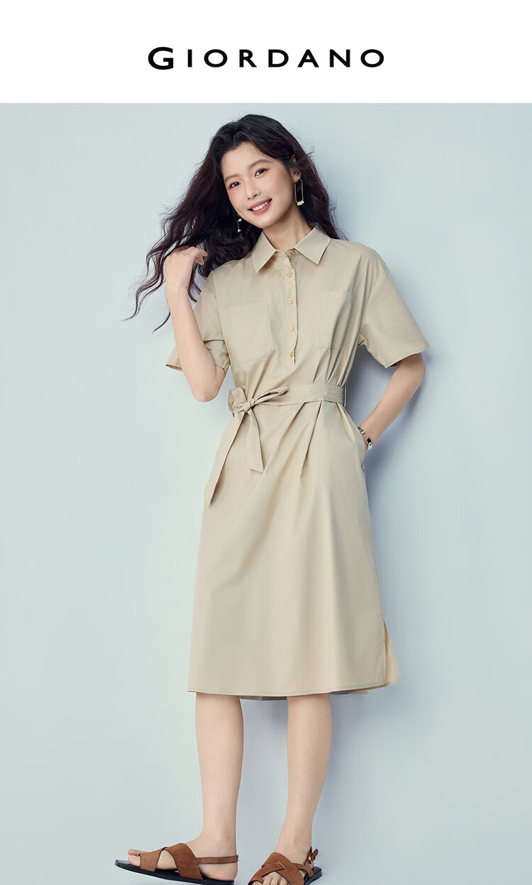 Giordano Women's Dress 2026 Summer Black Technology Cooling Strap Collar Half-Placket Dress 05466321 3