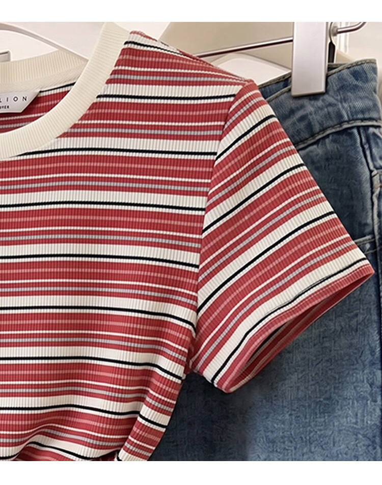 TonLion 2026 Summer Women's Striped Slim Fit Short Sleeve T-Shirt, Stylish and Comfortable, Age-Reducing Basic Tee 18