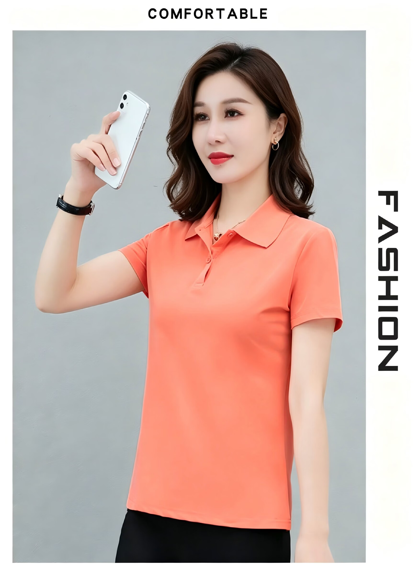 AEMAPE Ice Silk Solid Color Short Sleeve T-Shirt Women 2026 Summer New Fashionable Polo Shirt Casual Versatile Collared Top 22