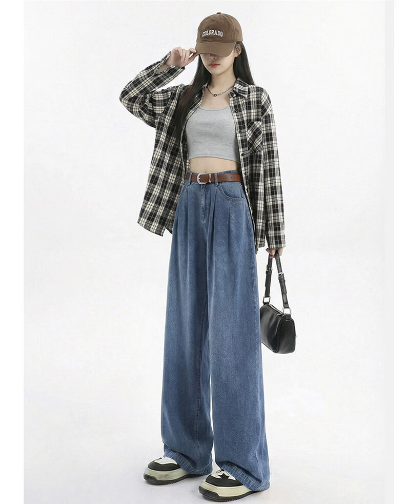 Langsha Tencel Soft Denim Wide-Leg Pants for Women 2026 Summer New Loose High-Waist Slim Straight Ice Silk Casual Long Pants 12