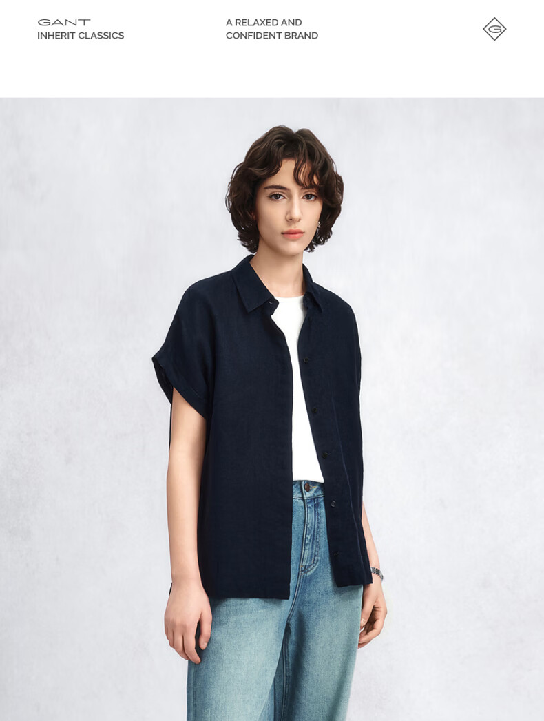 GANT Yuanye Shirt Spring Summer Women's Loose Short Sleeve Linen Shirt Vintage Style Coffee Color M 6