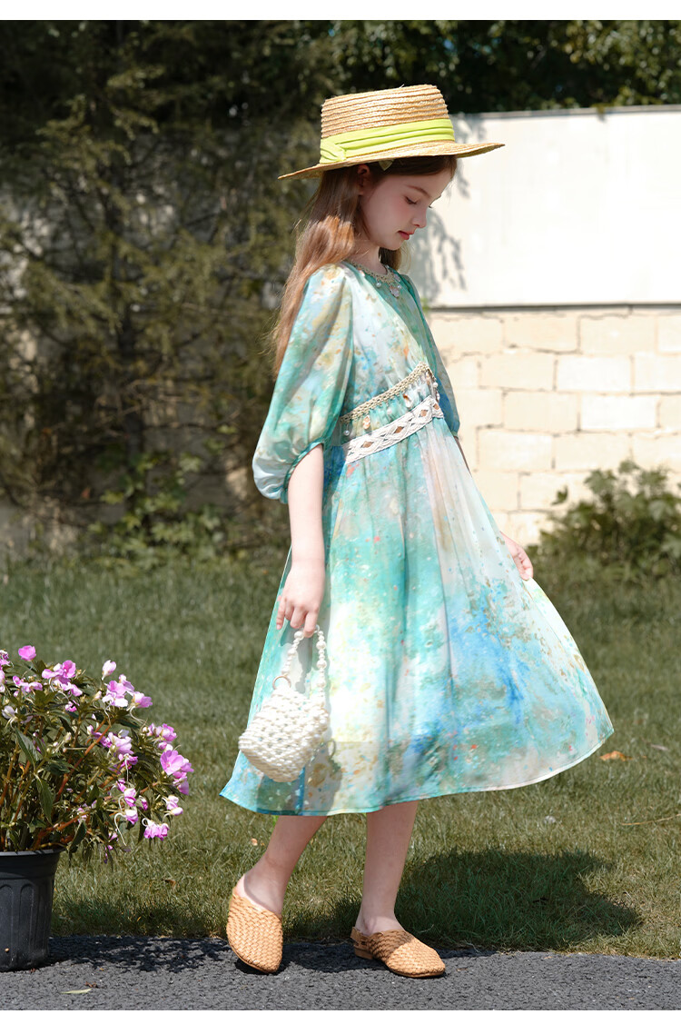 CHANZUIGOU Girls Bohemian Dress Spring 2026 New Children's Beach Vacation Dress Stylish Princess Dress 18