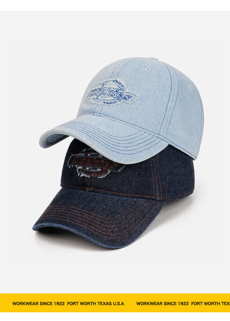 Dickies Distressed Vintage Baseball Cap Unisex Couple Sun Protection Deep Fit Duckbill Hat Light Blue 22