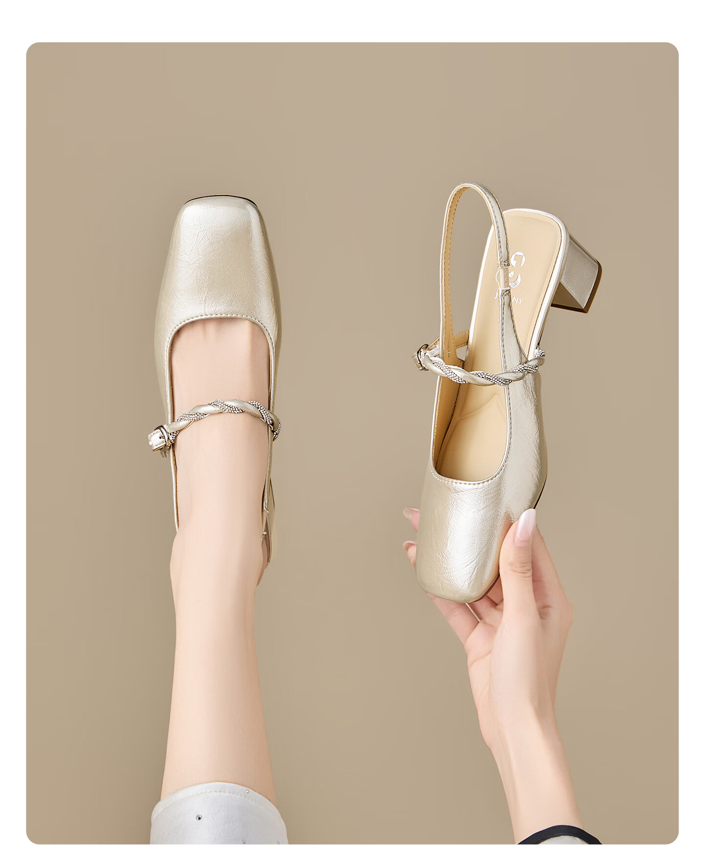 Josiny Mary Jane Shoes Women 2026 Spring New French Style Backless High Heels with Skirt Versatile Single Shoes Champagne Gold Size 35 12