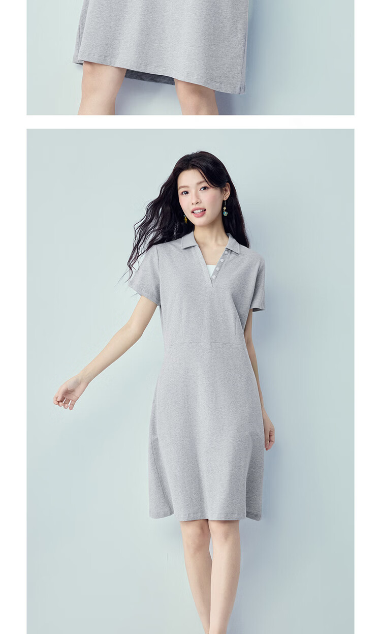 Giordano Women's Short Sleeve Dress Pure Cotton Knit Sweatshirt Dress Color Block Faux Two-Piece Polo Collar Dress 05466470 13
