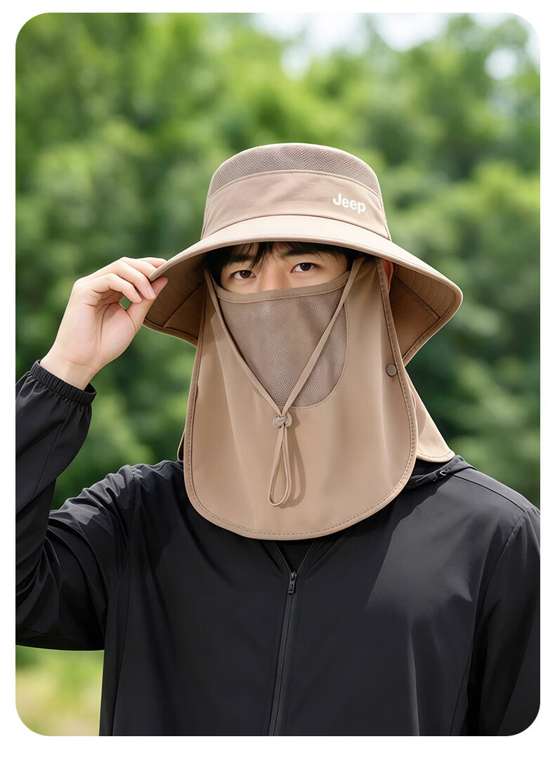 JEEP Men's Summer Sun Protection Face Mask Outdoor Fishing UV Protection Wide Brim Sunshade Bucket Hat 12
