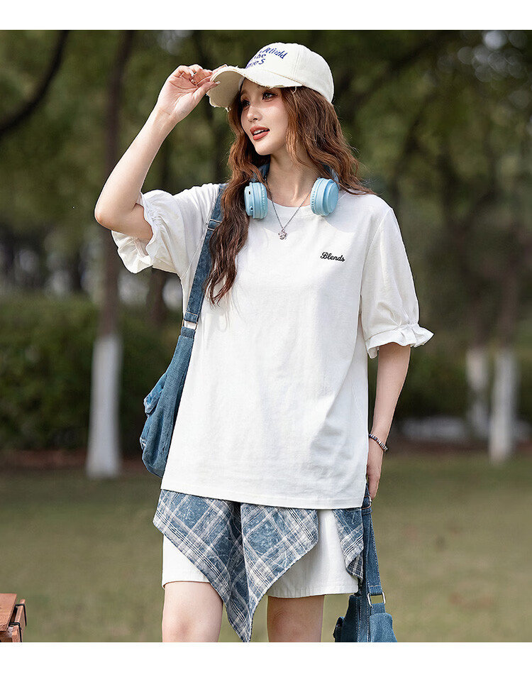 TonLion 2026 Summer New Women's Short Sleeve T-Shirt Sweet Cute Style White Puff Sleeve French Design 9