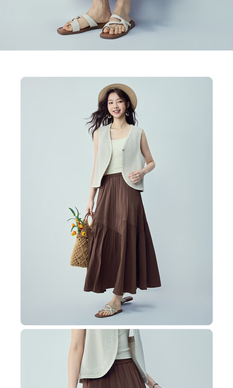 Giordano Women's Loose Flared Umbrella Skirt 2026 Summer New Patchwork Pleated Elastic Waist Long Skirt 13466206 13