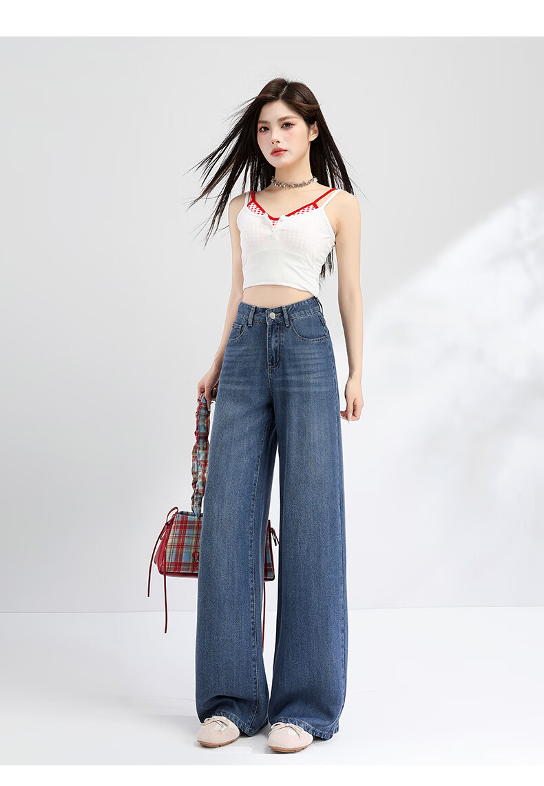 Rommon Tencel 100% Lyocell Denim Jeans Women Summer Draped Loose Ice Silk Slim Wide-Leg Pants Light Blue L 23