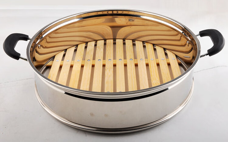蒸笼竹制蒸格家用竹笼屉不锈钢蒸屉格子炒锅蒸锅汤锅通用平口笼36cm竹