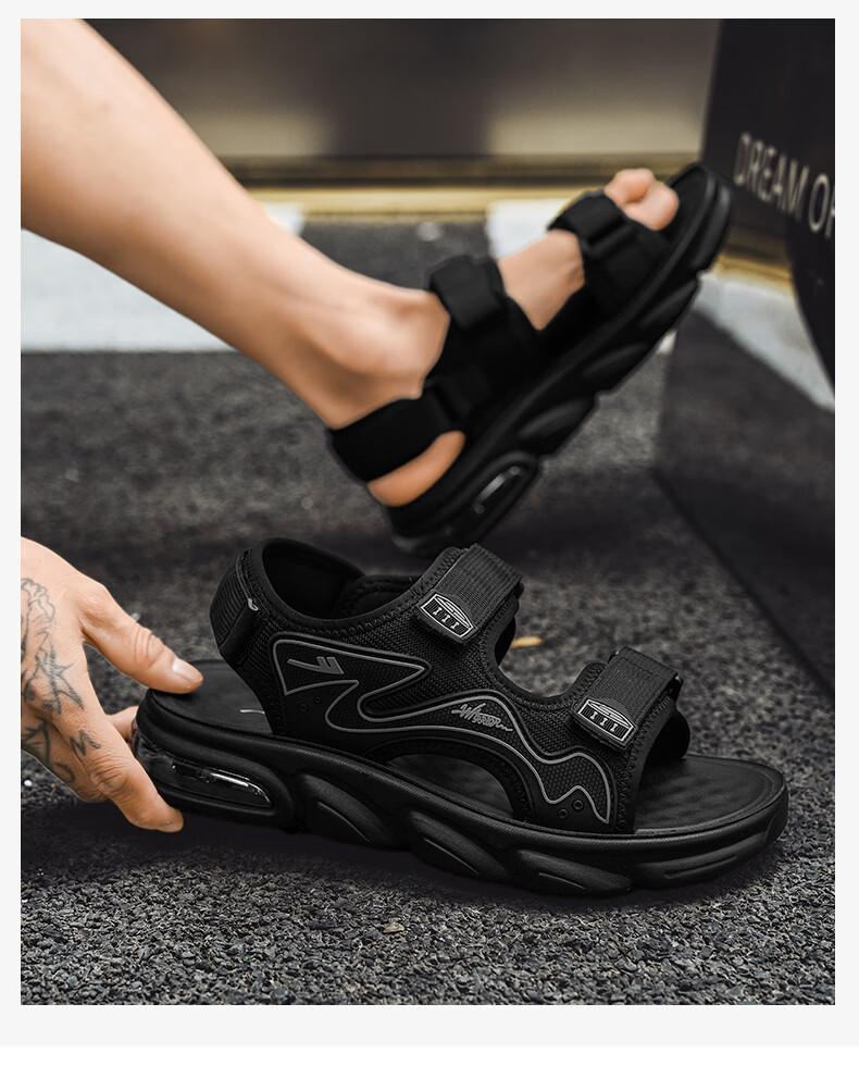 Warrior Official Flagship Store Men's Breathable Casual Shoes Men's Beach Sandals Black Size 39 5