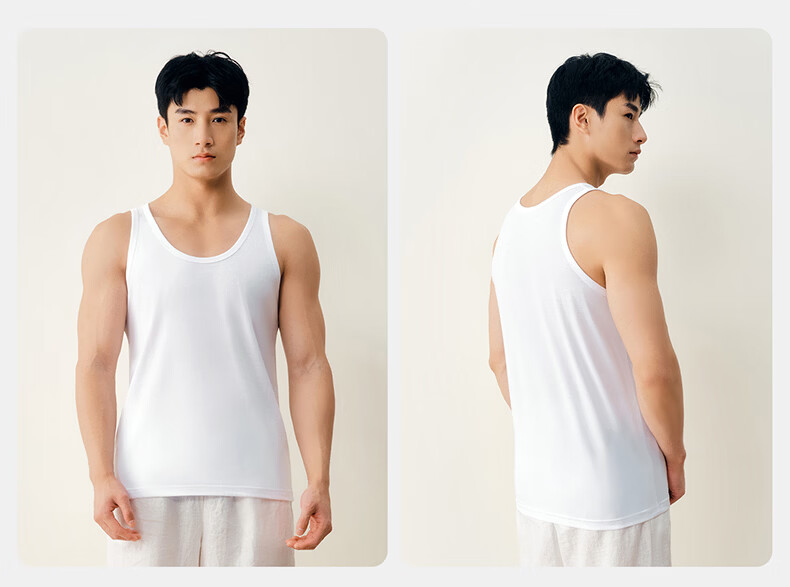 THREEGUN [80s Pure Cotton] Men's Sleeveless Tank Top, Long-Staple Cotton, High-Quality Business White Undershirt, Inner Wear Undershirt for Me 12
