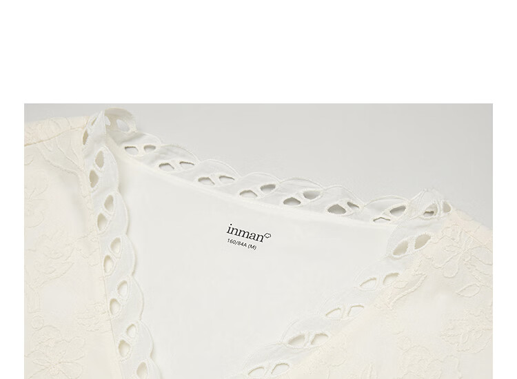 INMAN Embossed Embroidery V-Neck Short Sleeve Lace Blouse 26 Spring New Hollow Out Lace Top Beige S 8