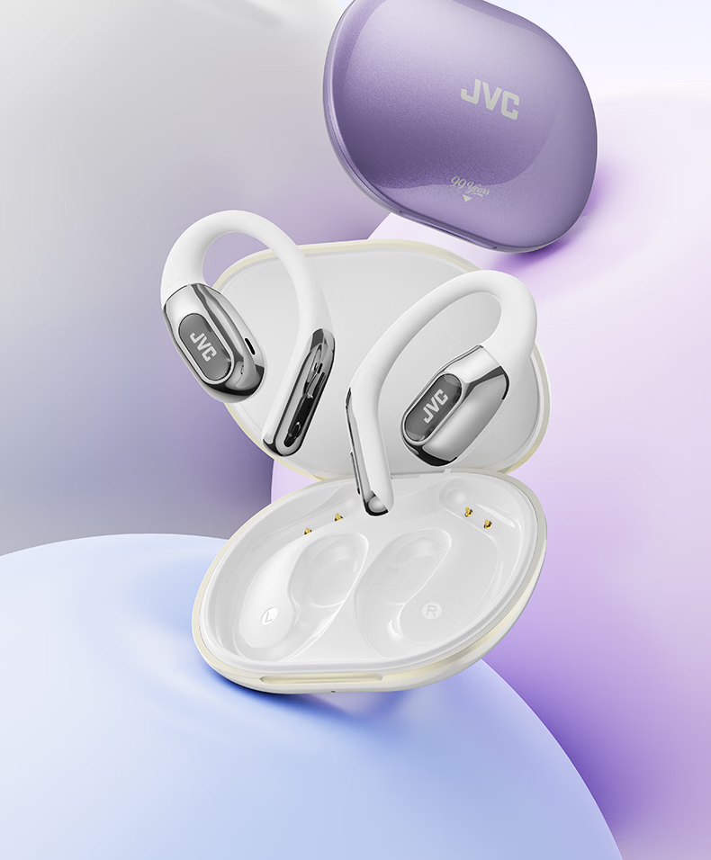 JVC 99th Anniversary Edition HJ-ME20A Tap Control Ear-Hook Bluetooth Earphones Wireless Open Sport Running Call Noise Cancelling Long Battery Life Moonlight White 3