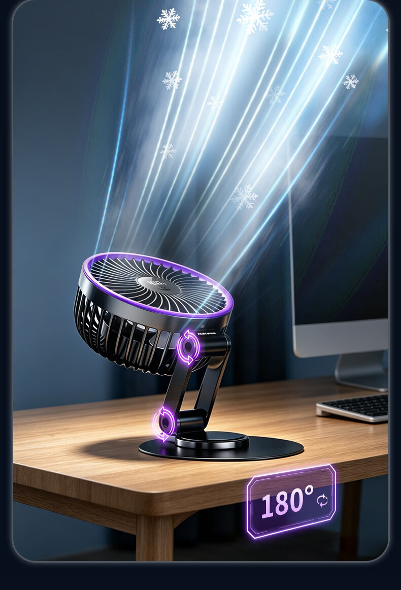 AUX Desktop Electric Fan Small Table Fan Dormitory Office Desktop Mini Fan Air Circulation Fan Energy-Saving Home Use 1800mAh 5-Speed Foldable 10