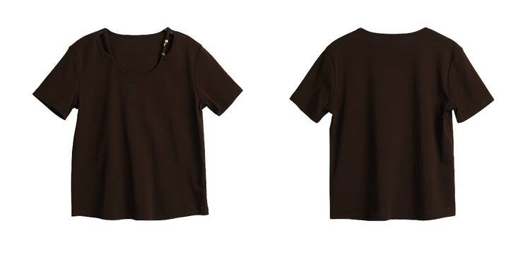 Olrain Eurier Round Neck Beaded Fitted Short Sleeve T-Shirt Women's Summer New Casual Trendy Top Brown S 23