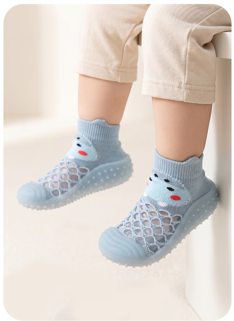 9i9 Baby Toddler Walking Shoes Floor Socks Children's Socks Summer Indoor Outdoor Soft Sole Early Education Shoes B138 Blue Size 24/25 22