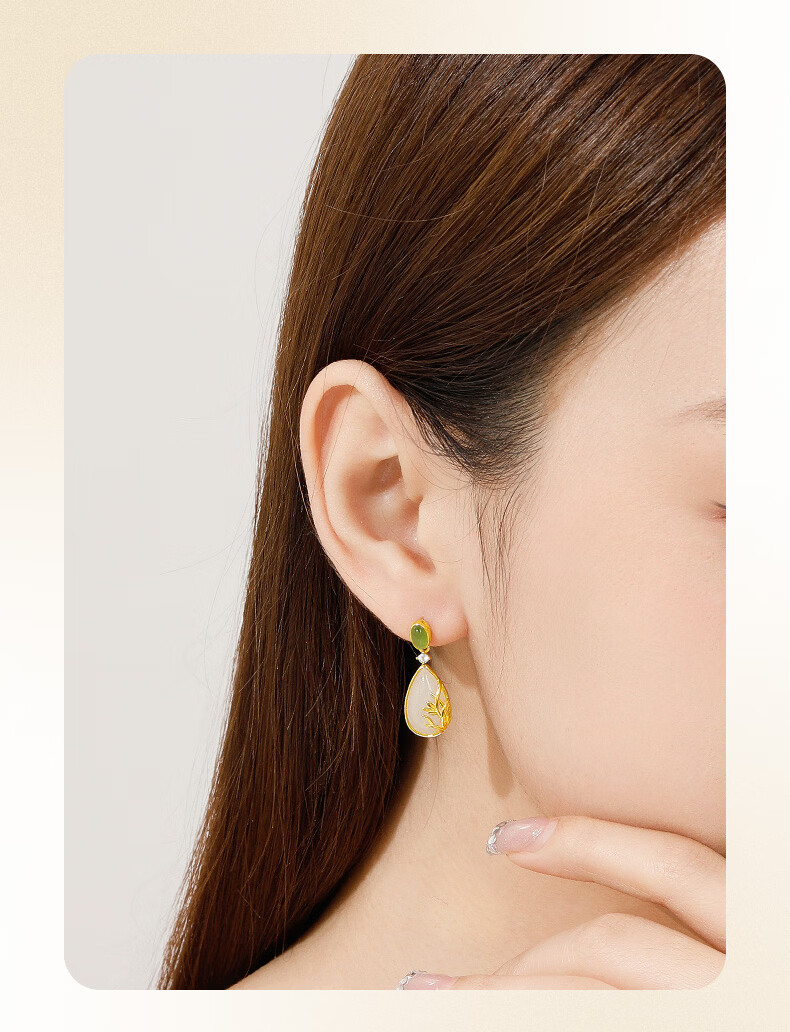 Ya Yi Hetian Jade Silver Orchid Earrings for Women Orchid Ear Jewelry Birthday Anniversary Gift for Girlfriend Wife 8