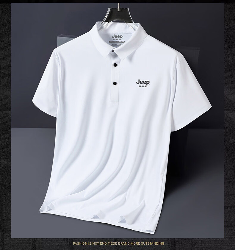 JEEP SPIRIT Jeep Summer Thin Ice Silk Polo Shirt Short Sleeve Men's T-Shirt Dad Top White 5XL 16
