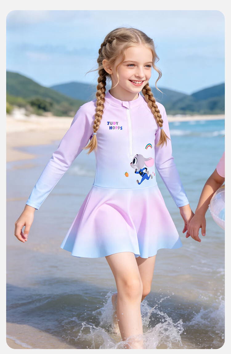 Disney Kids Summer Girls Skirted Swimsuit UPF50+ Short Sleeve One-Piece Swimwear Pink Size 120 8