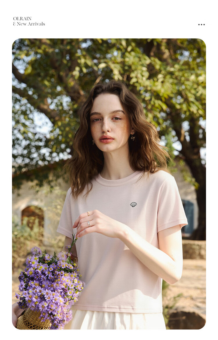Olrain Simple Casual Embroidered Short Sleeve T-Shirt Women Summer New Loose Versatile Slim Top Yellow XL 8