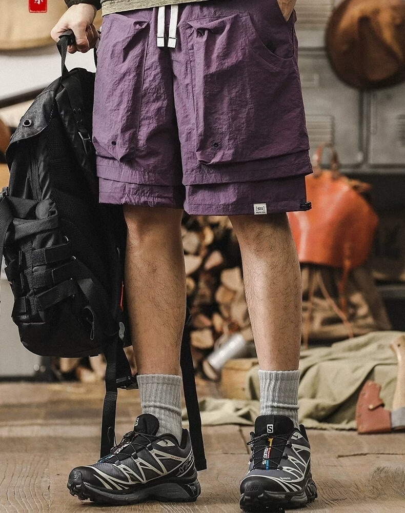 ROMON Men's Outdoor Functional Waterproof Quick-Dry Cargo Shorts Summer Cool Trendy Fake Two-Piece Mountain Casual Knee-Length Pants 16