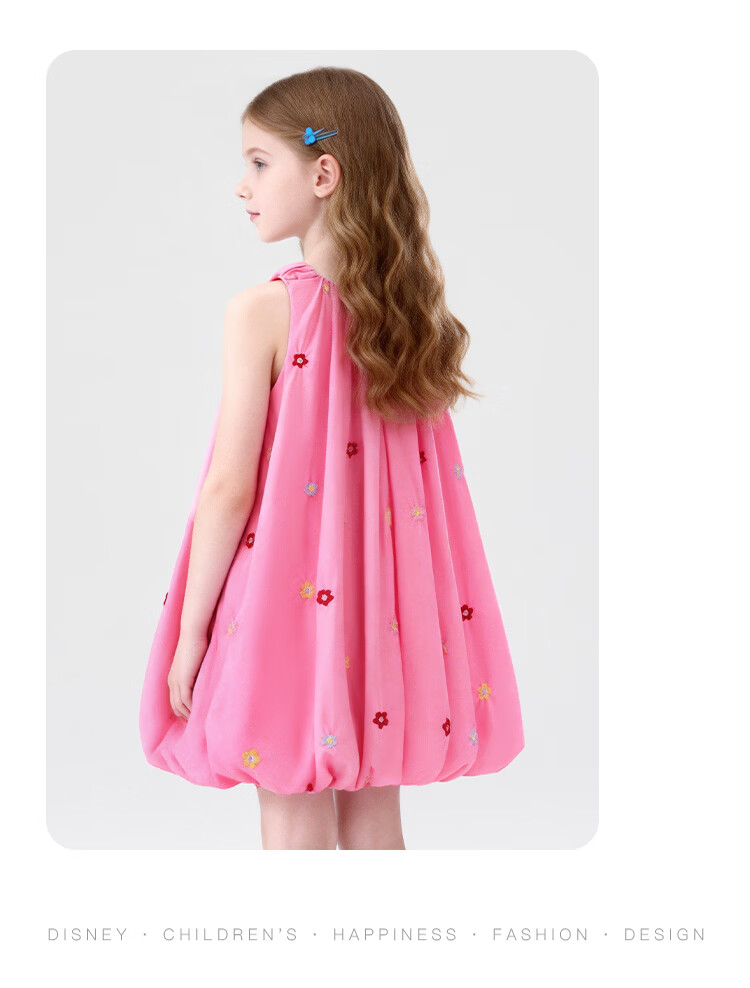 Disney Kids Dress Colorful Embroidered Floral Cotton Princess Dress 26 Summer Girls Minnie Floral Blue 130 16