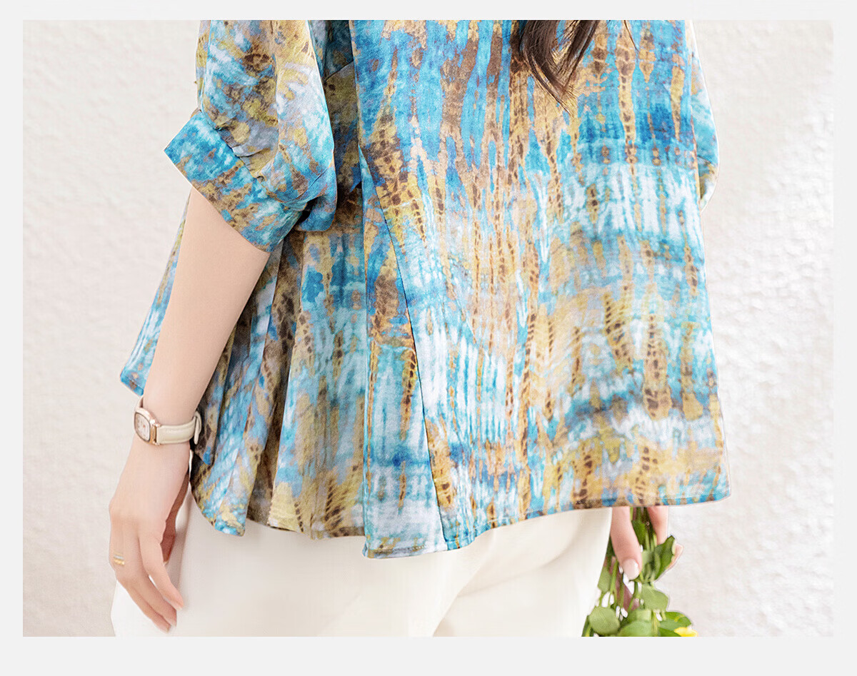 Cypress House Lapel Printed Shirt Women 2026 Summer New Fashionable Elegant Batwing Sleeve Commuter Top 12