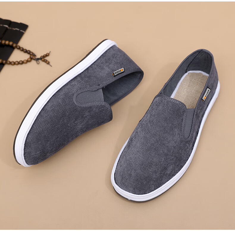 Yidisen Corduroy Authentic Old Beijing Cloth Shoes for Men Gray with Foot-Care Mugwort and Jute Size 41 15