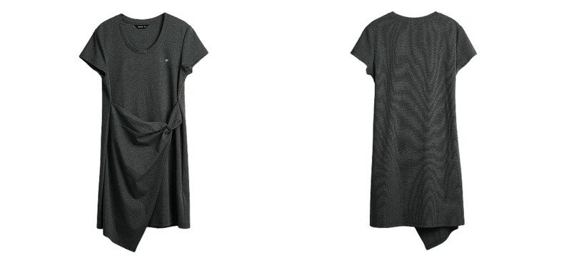 Olrain Knot Waist Slimming Dress Women's Summer Round Neck Fashion Versatile Short Sleeve Dress Gray M 20
