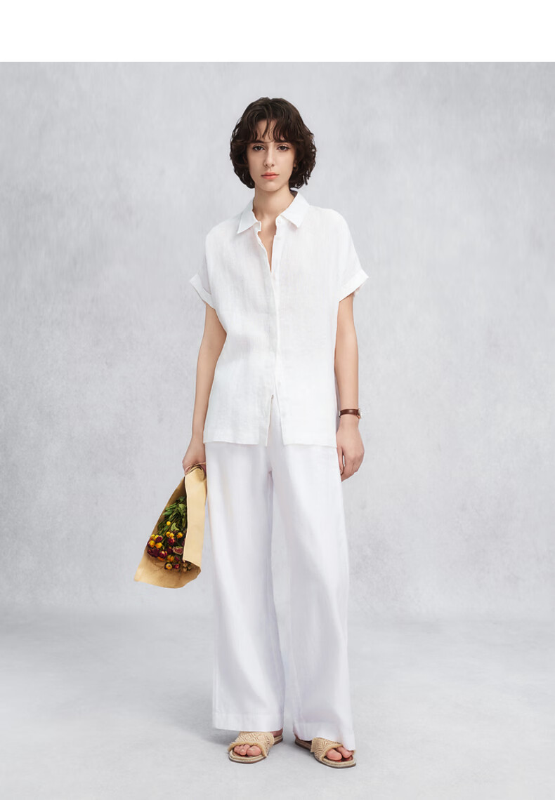 GANT Yuanye Shirt Spring Summer Women's Loose Short Sleeve Linen Shirt Vintage Style Coffee Color M 7