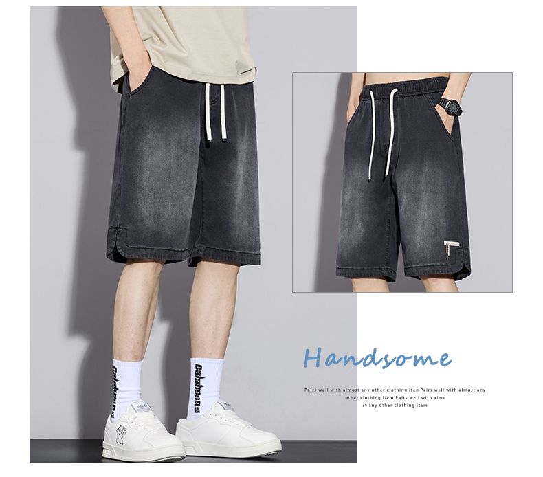 ROMON Tencel Denim Shorts Men Summer Thin Loose Straight Ice Silk Five-Point Pants Vintage Blue L 12