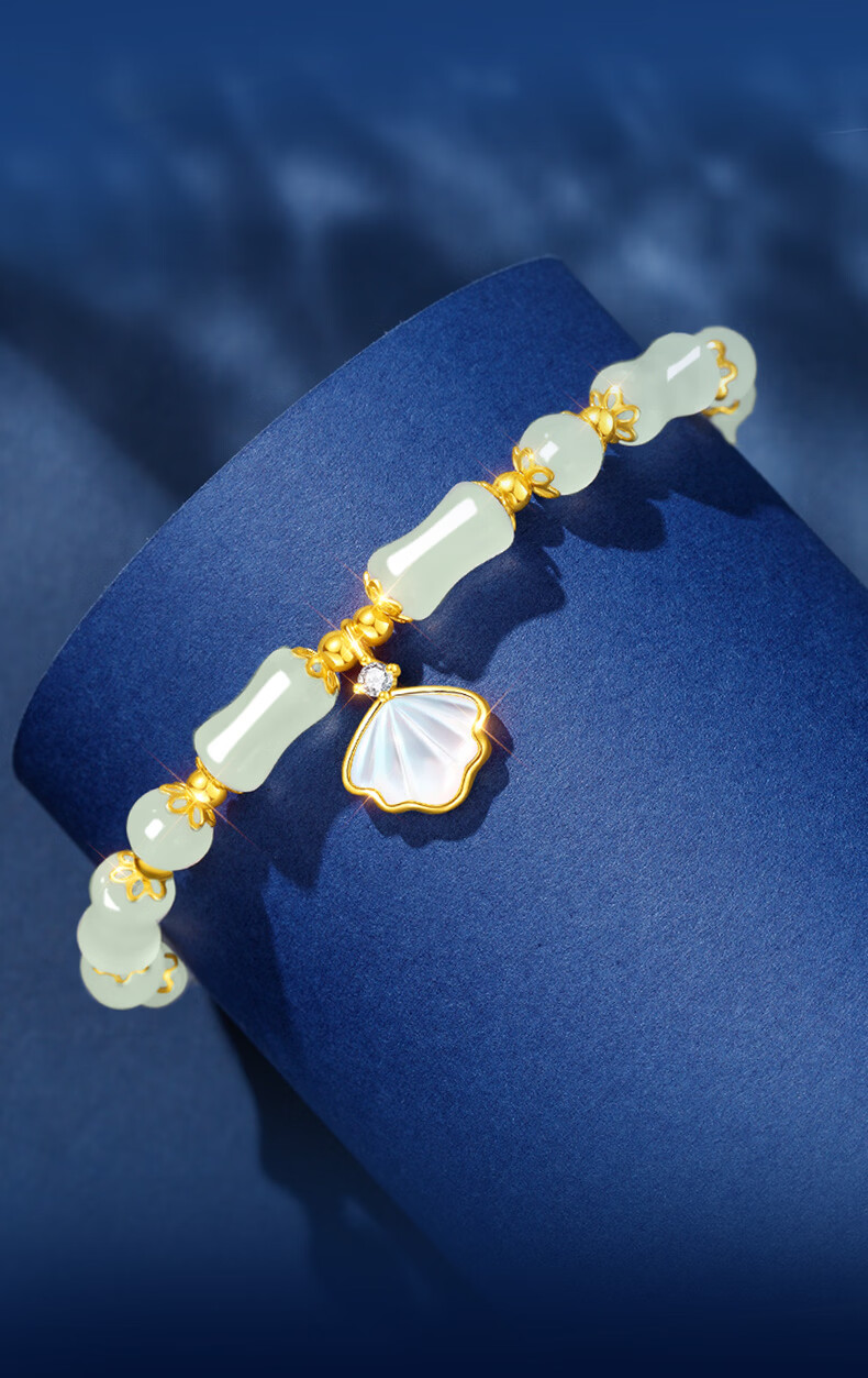 Lao Feng Xiang [Yi Beizi] Silver Bracelet for Women 2026 New Hetian Jade Beaded Bracelet Birthday Anniversary Gift for Girlfriend Wife 7