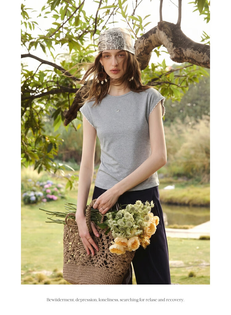 Olrain Eurier Simple Small Lace Sleeve Slim Fit Top Women New Summer Casual Short Sleeve T-Shirt Black XL 14