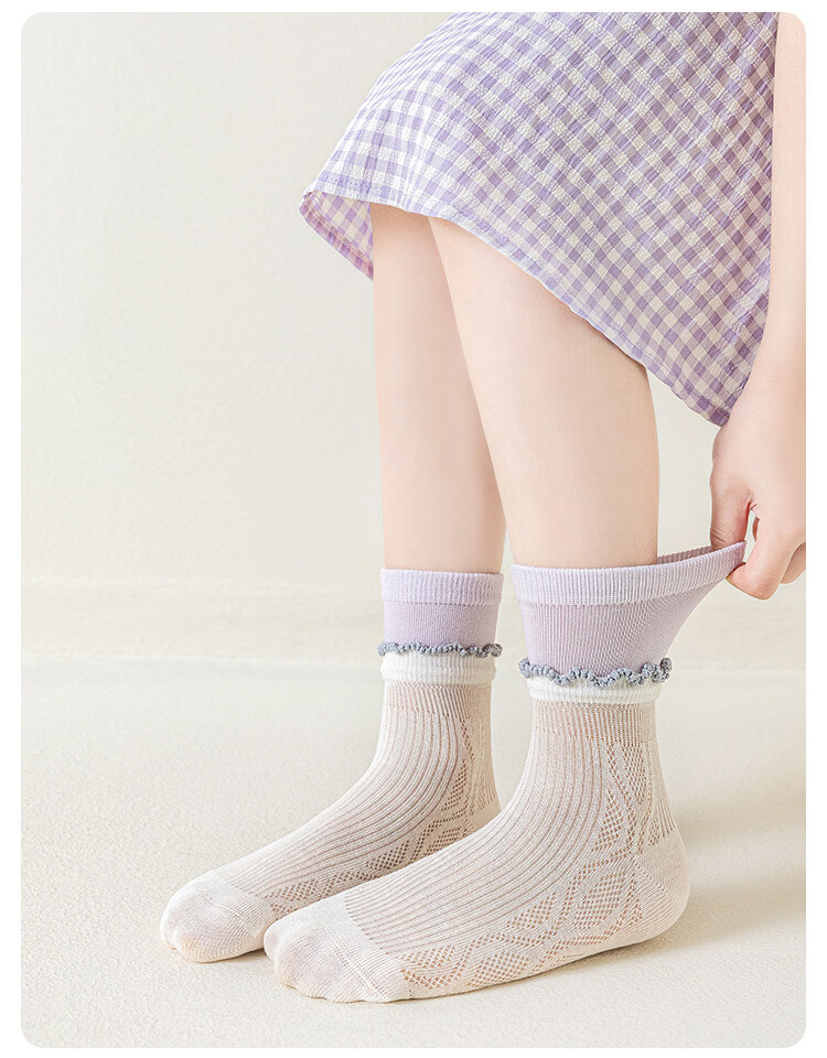 Deesha Sweet Violet Summer Mesh Breathable Lightweight Girls' Princess Socks A-Class Xinjiang Cotton for Older Children 12