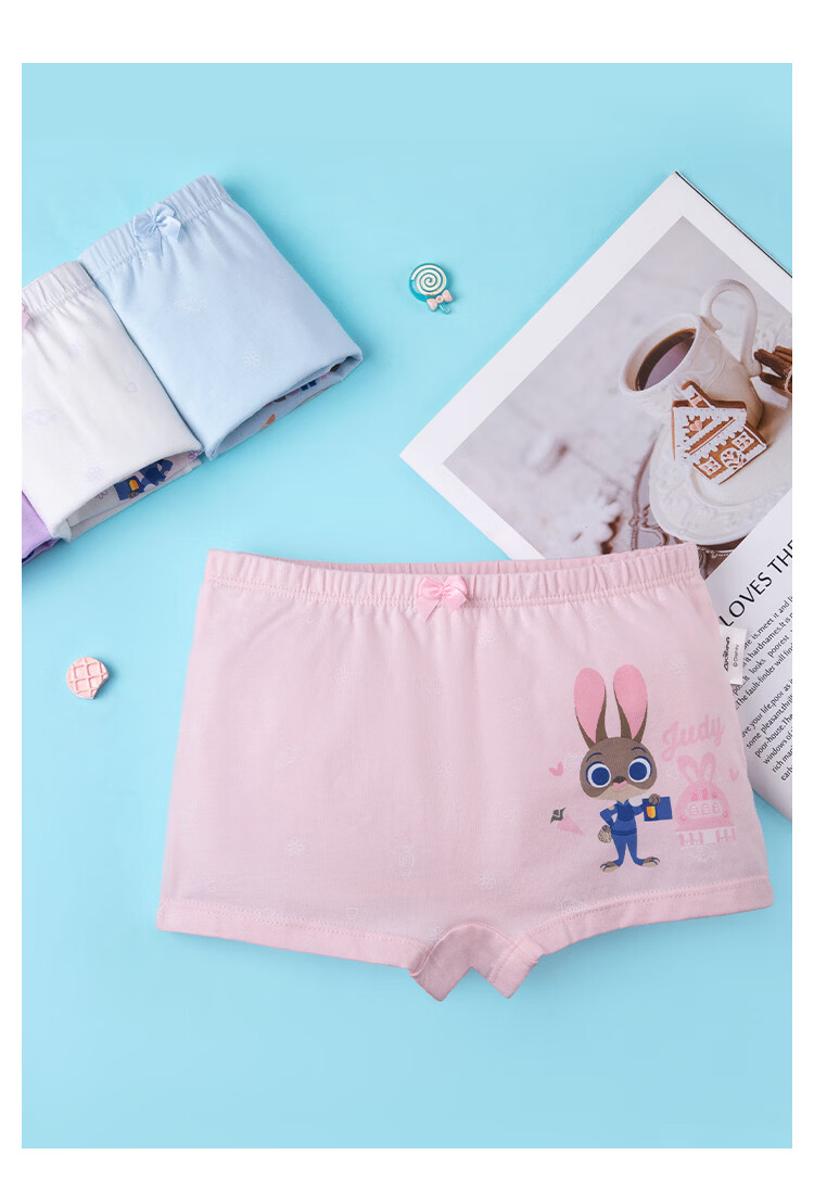 Disney Girls' Antibacterial Cotton Boxer Briefs Rabbit Police Officer Design Kids' Underwear 4-Pack Size 110 14