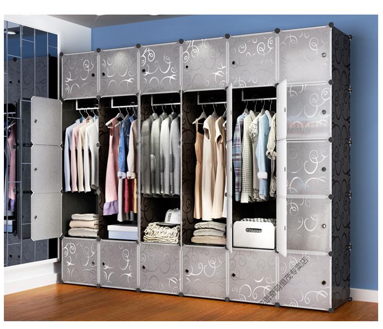 拼装衣柜简易衣柜塑料布艺家用卧室加固组合收纳柜子衣服拼装挂衣橱