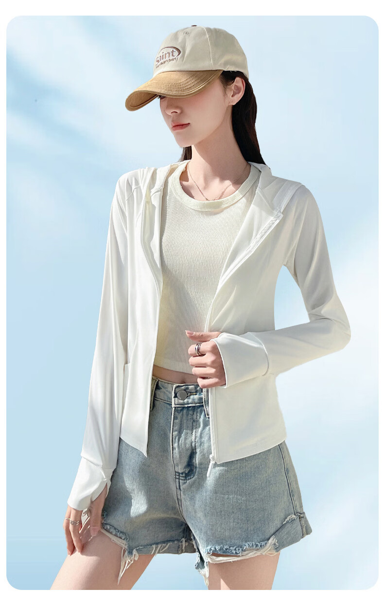 Langsha Women's Pocket Sunscreen Jacket Ice Silk Summer Slim Fit UV Protection Outdoor Hooded Cardigan Sunscreen Coat 6