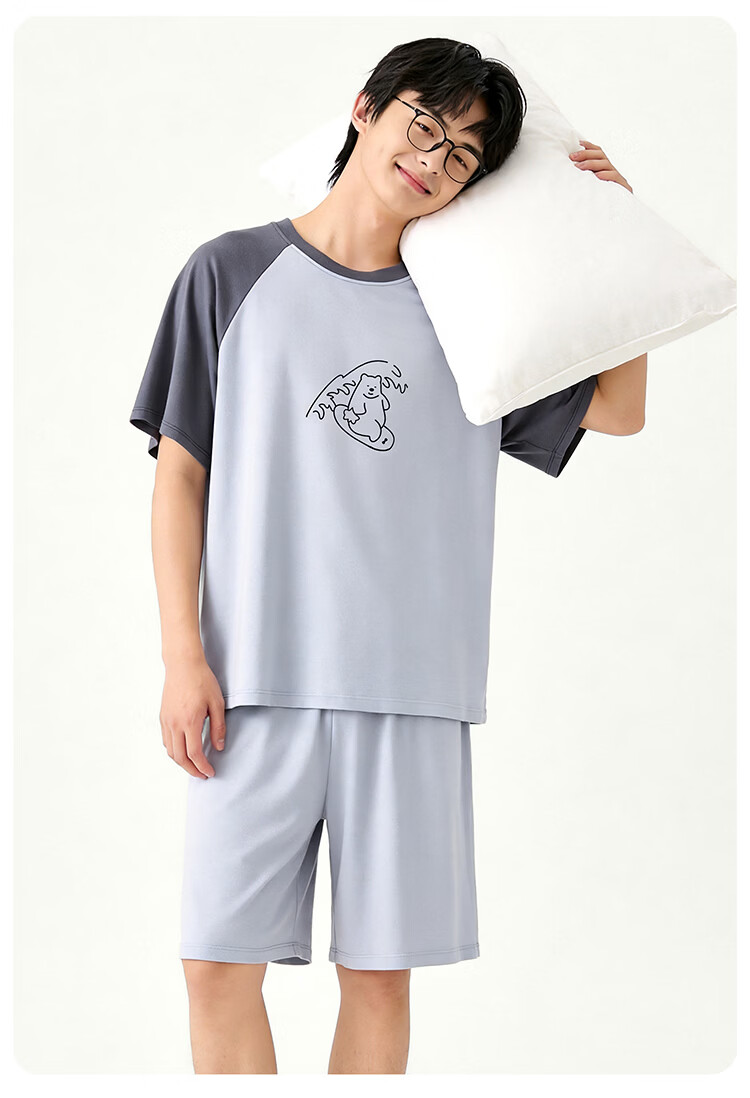 Bingxue Kapok Boys' Summer Modal Pajama Set Breathable Cooling Short Sleeve Shorts for Teenagers and Overweight Kids 31