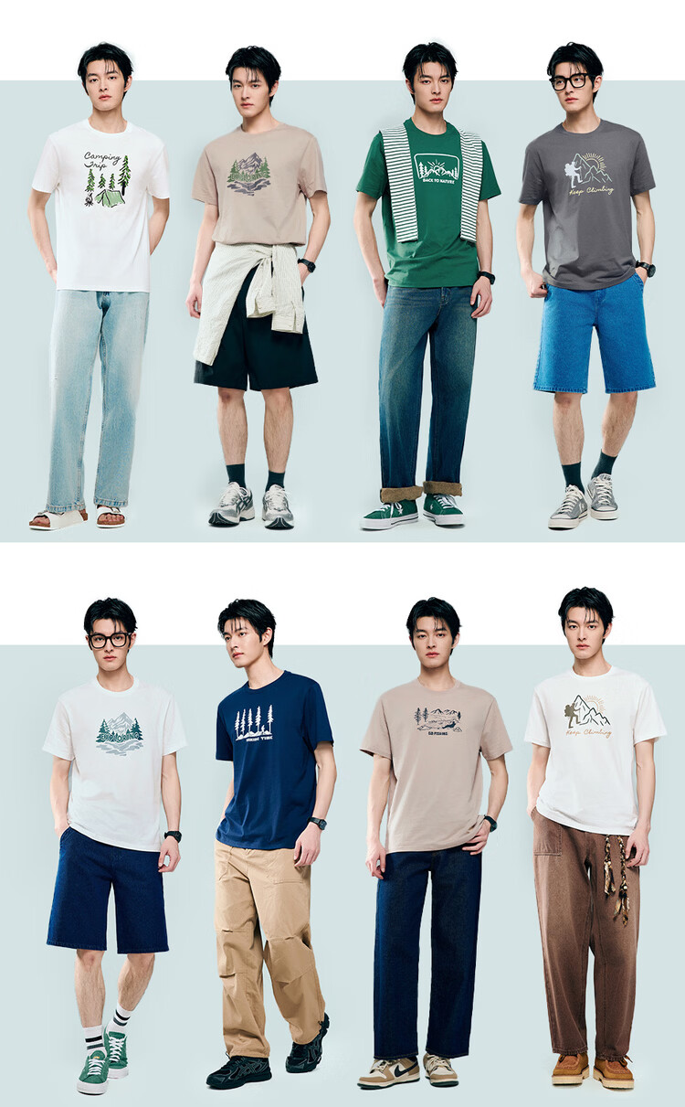 Giordano Men's Summer New Cotton T-Shirt Mountain Theme Print Crew Neck Top 13096306 10