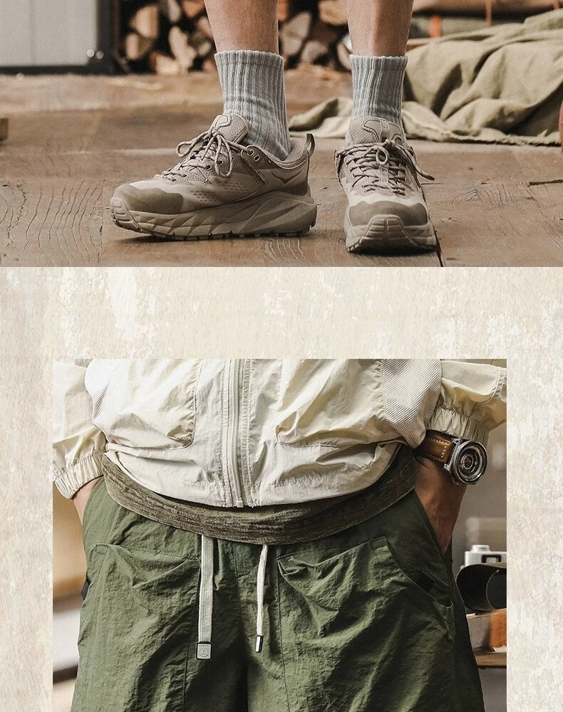 ROMON Men's Outdoor Functional Waterproof Quick-Dry Cargo Shorts Summer Cool Trendy Fake Two-Piece Mountain Casual Knee-Length Pants 9
