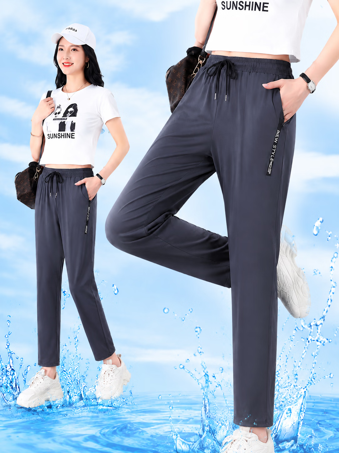 AEMAPE Plus Size Ice Silk Pants for Women 2026 New Summer Thin High Waist Draped Cool Fashion Casual Straight Sweatpants 4
