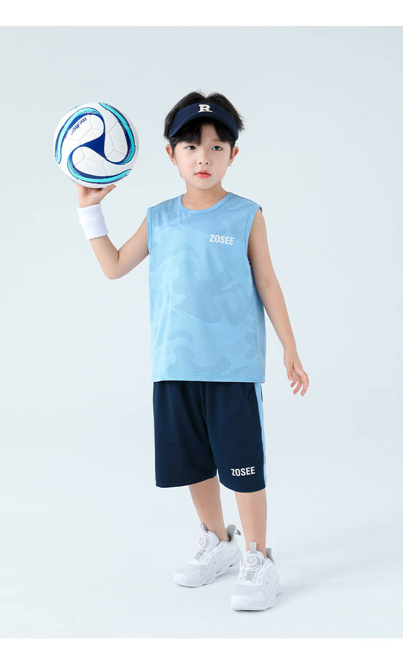 Zuoxi Boys' Summer Outfit Set, 2026 New Style Children's Short-Sleeve Set, Quick-Dry Sports Two-Piece Suit for Summer, Blue, Size 160 38