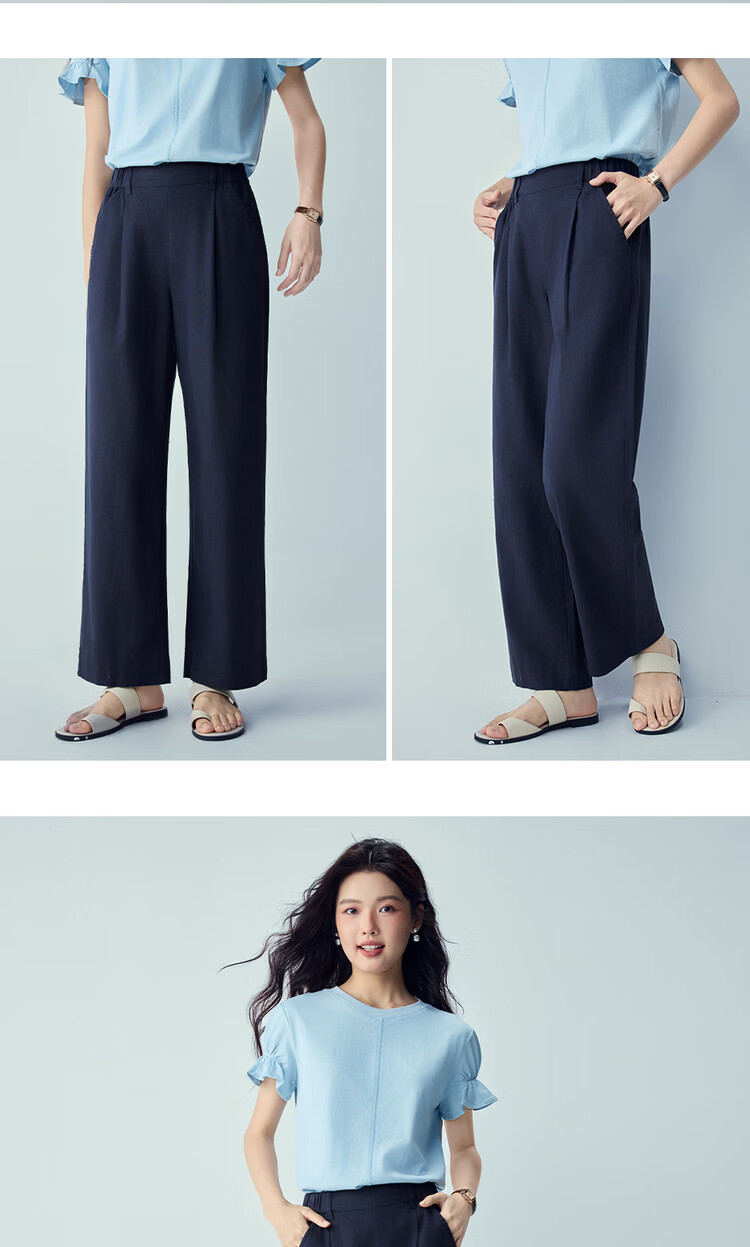 Giordano Women's Linen Pants 2026 Summer Cotton Linen Pleated Semi-Elastic Waist Cropped Casual Pants 05426337 13