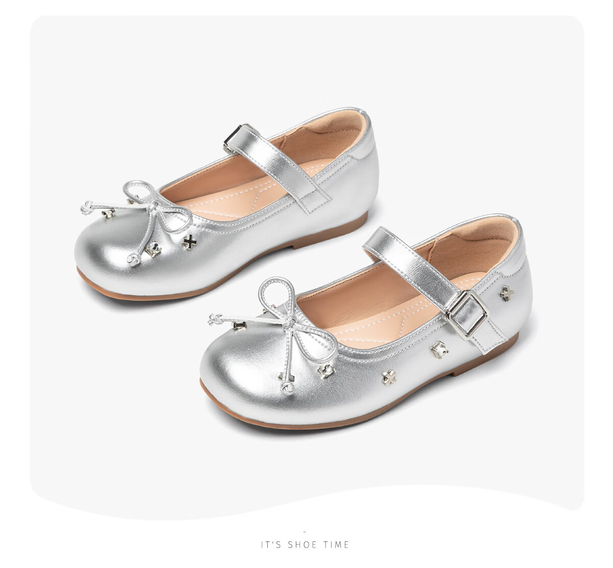 SNAFFY Girls' Leather Shoes Children's Princess Shoes Spring Little Girls British Style Fashion Soft Sole Shoes Moonlight Silver Size 32 22
