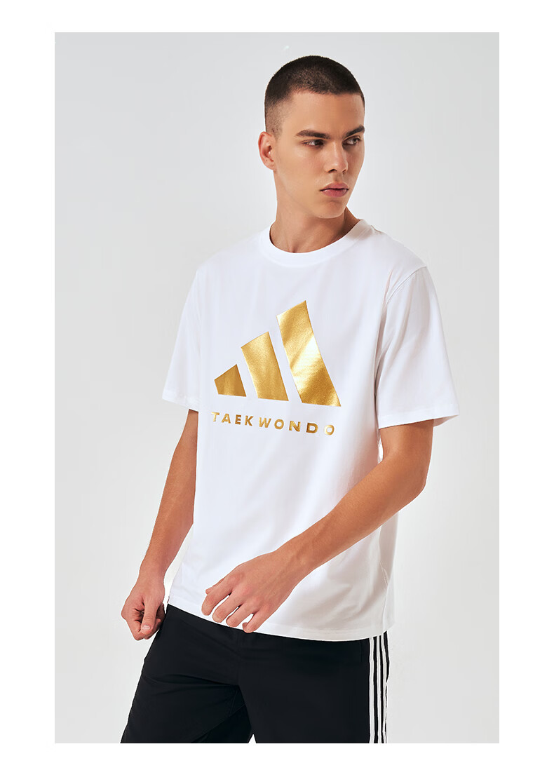 Adidas Men's Short-Sleeve T-Shirt, Spring And Summer Casual Sports Breathable Lightweight Round Neck Tee, Black/gold (Cotton), Size L 14
