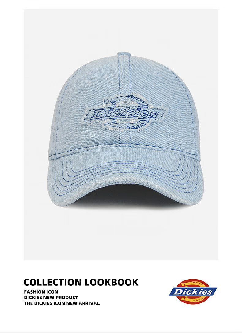 Dickies Distressed Vintage Baseball Cap Unisex Couple Sun Protection Deep Fit Duckbill Hat Light Blue 17